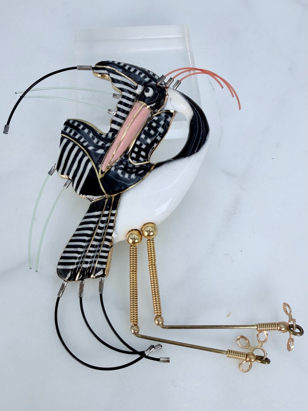 Jewelry One Vintage Cynthia Chuang Birds Of A Feather Crane Brooch Damaged Wing
